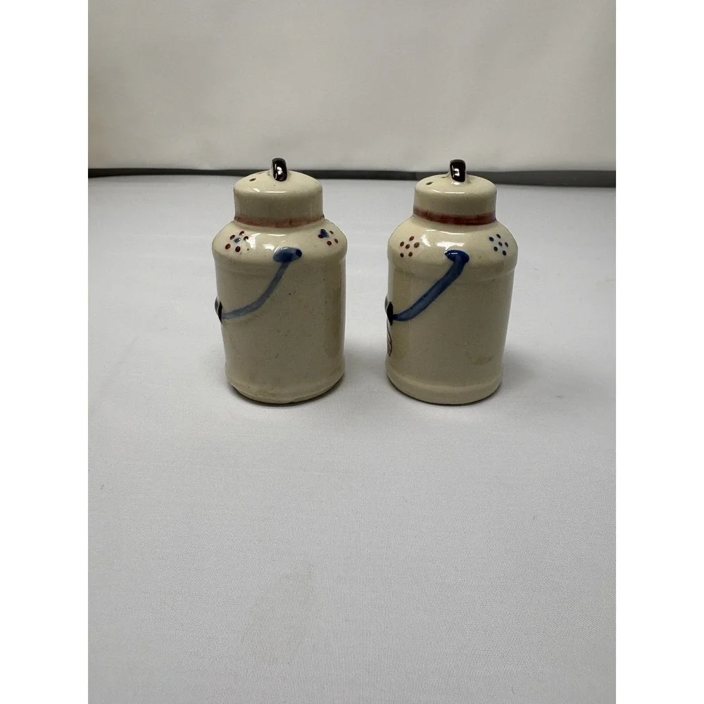 Vintage Shawnee Milk Cans Cottage Salt & Pepper Shakers White W/ Dot Flowers MCM